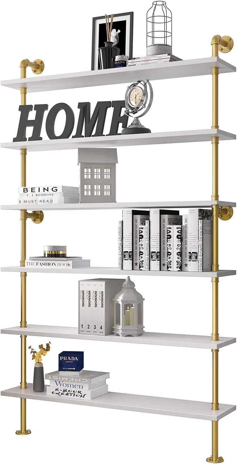 6-Shelf Modern Ladder Bookcase with Metal Frame L531345