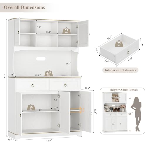 White Kitchen Pantry Cabinet with Charging Station J822208