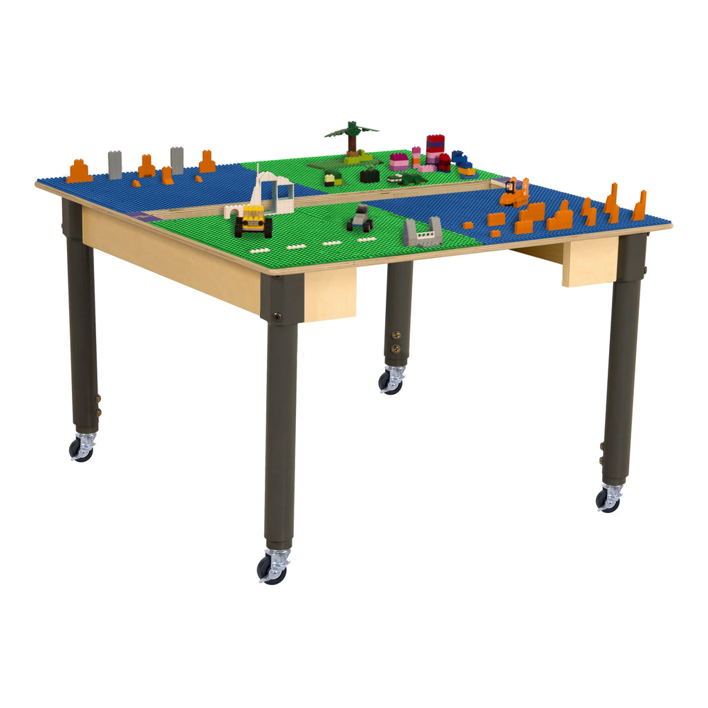 35" Square Birch Plywood Building Blocks Table with Wheels E15108