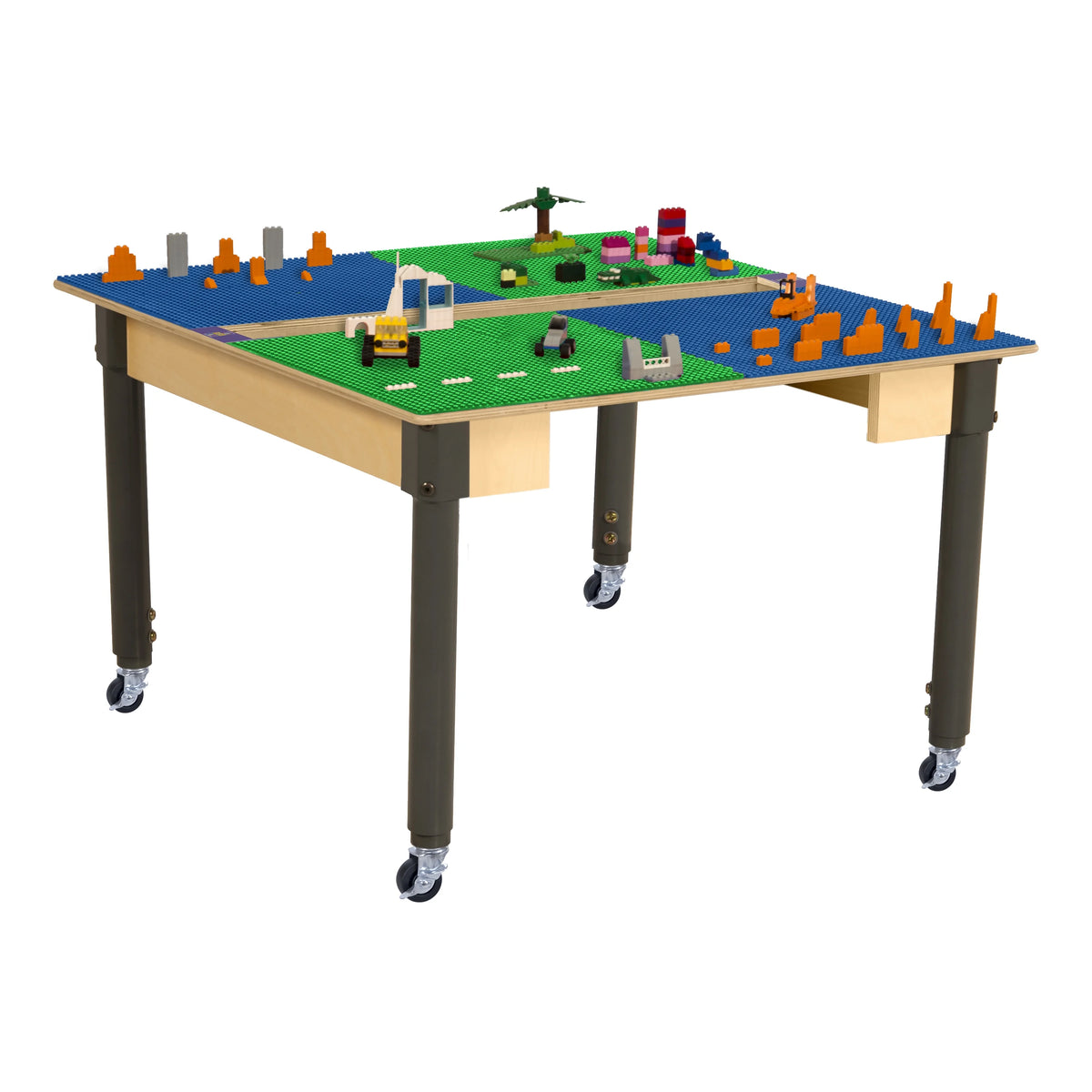35" Square Birch Plywood Building Blocks Table with Wheels E15108