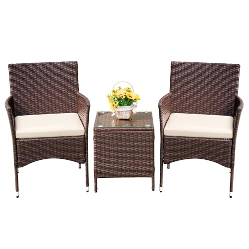 3 Pieces PE Rattan Wicker Chairs with Table Z2166