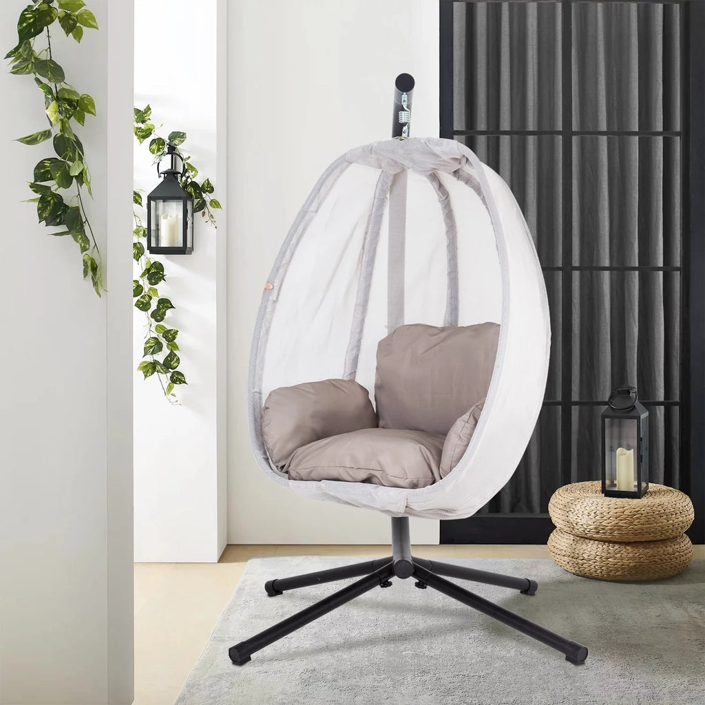 Egg Chair with Metal Stand and Cushion, 400LBS Capacity, Gray A186