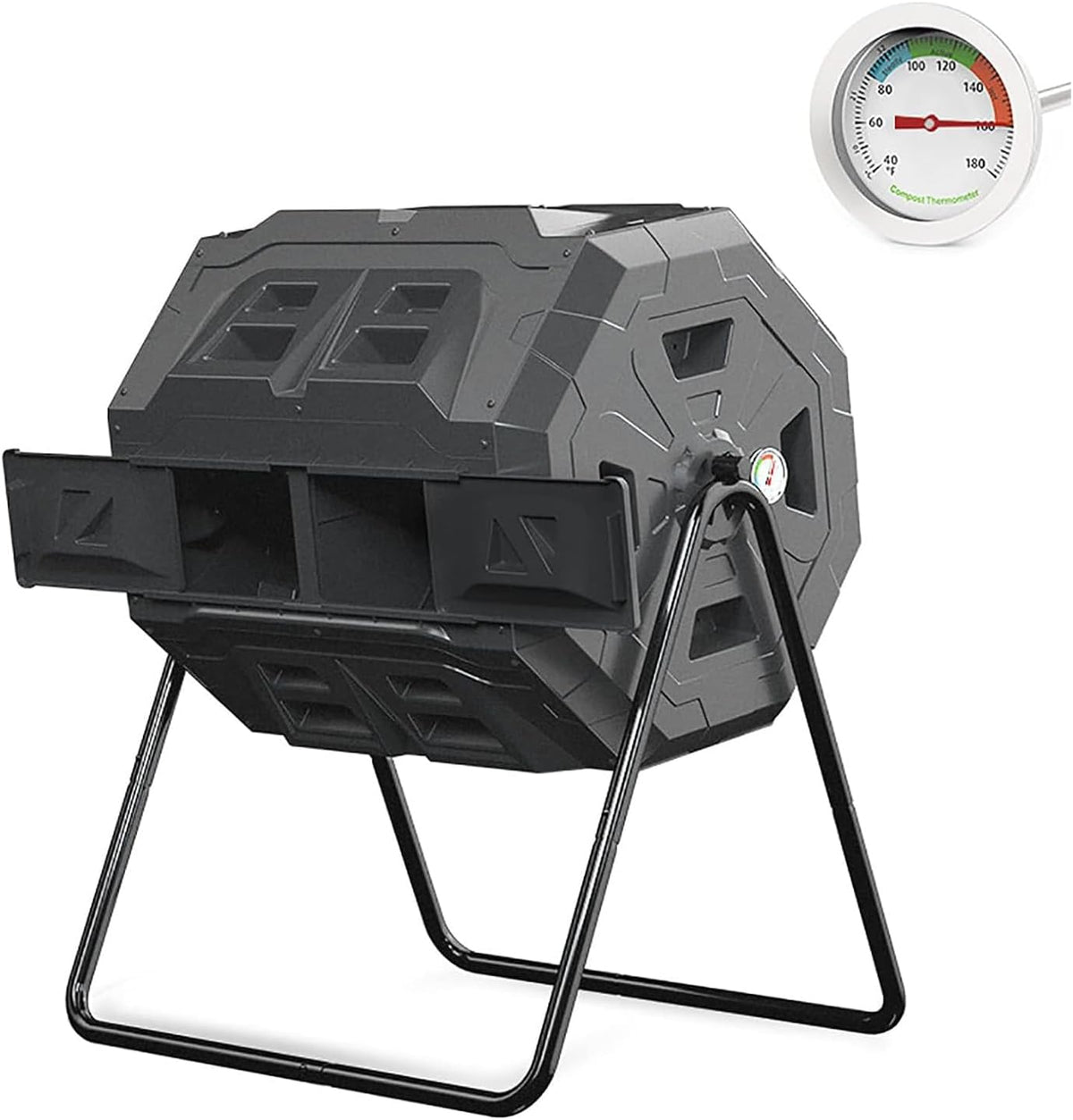 160L Dual Chamber Tumbling Compost Bin with Thermometer V210503