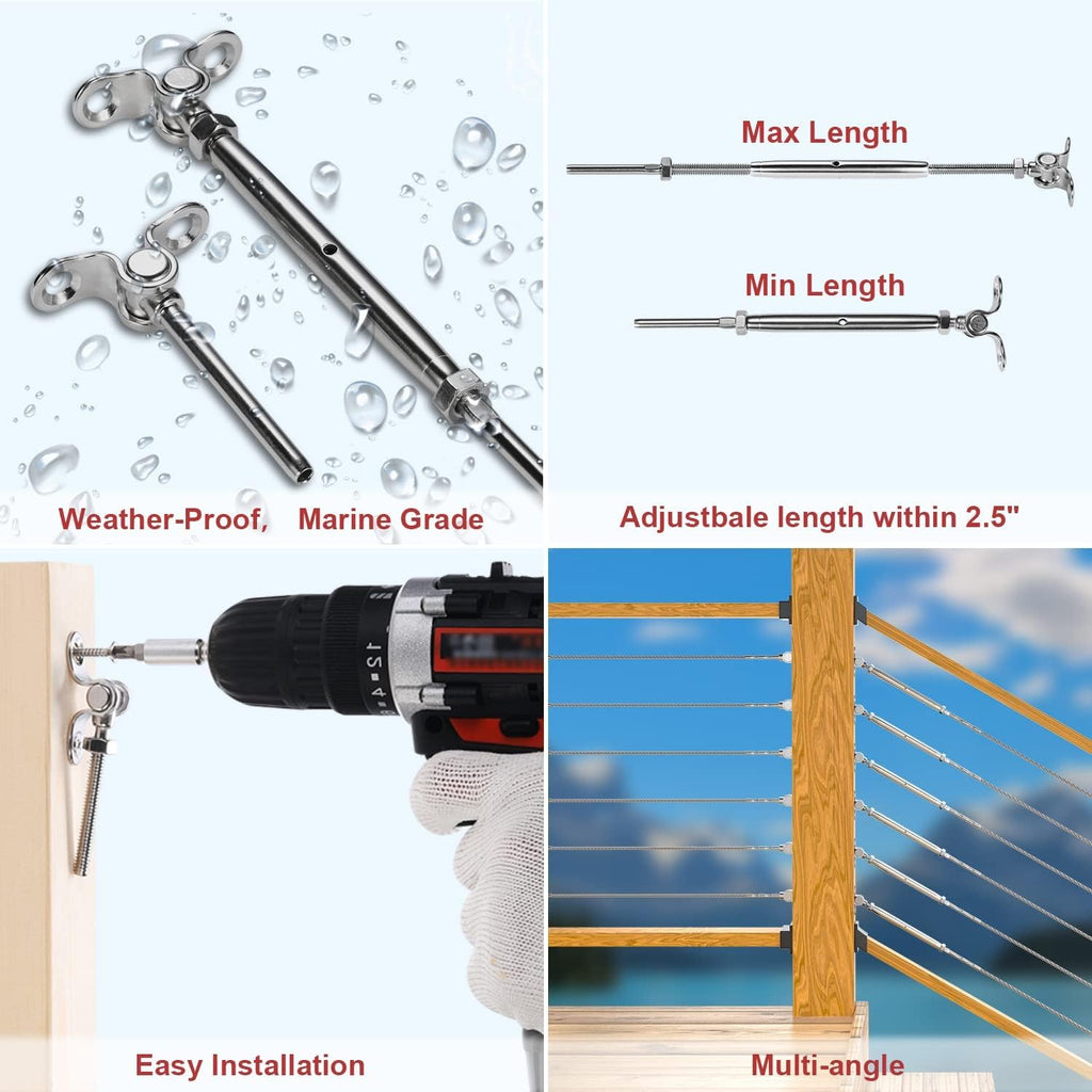 20 Sets T316 Stainless Steel Adjustable Angle 180° Cable Railing Kit L7367