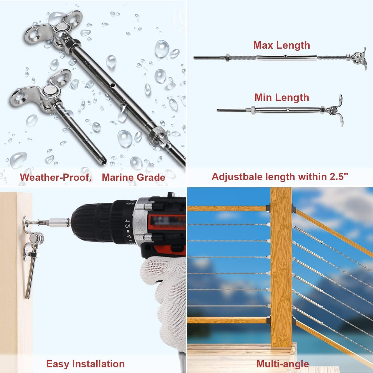 20 Sets T316 Stainless Steel Adjustable Angle 180° Cable Railing Kit L7367