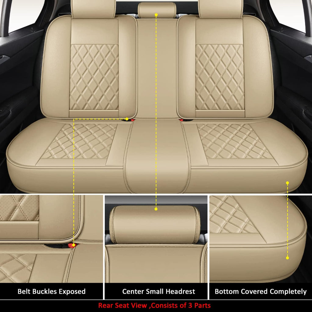 Beige Faux Leather Car Seat Covers Full Set F1794