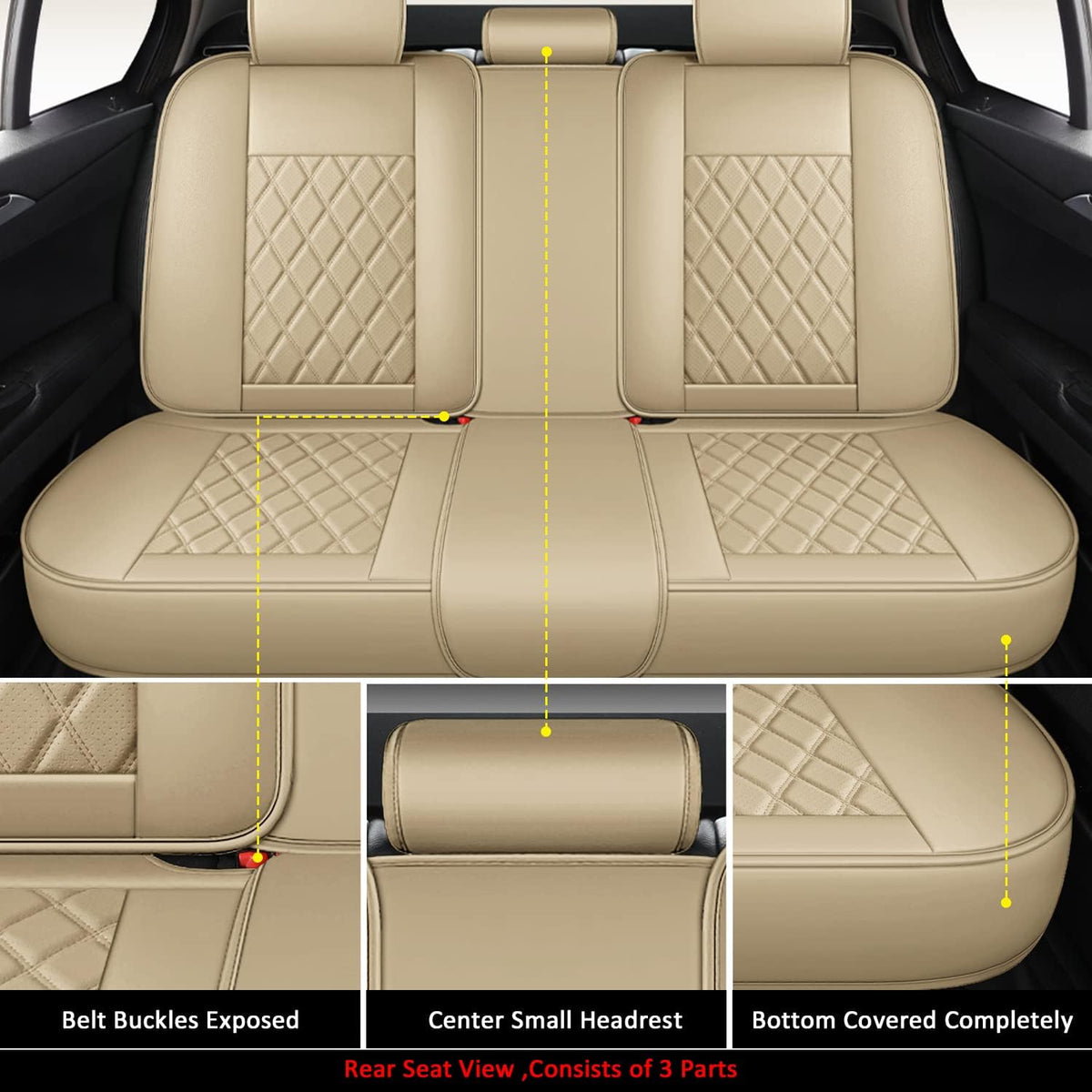 Beige Faux Leather Car Seat Covers Full Set F1794