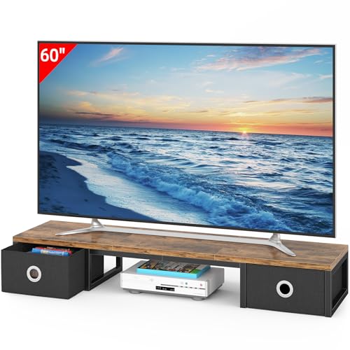 Rustic Brown TV Riser with Fabric Drawers and Steel Legs Y26083