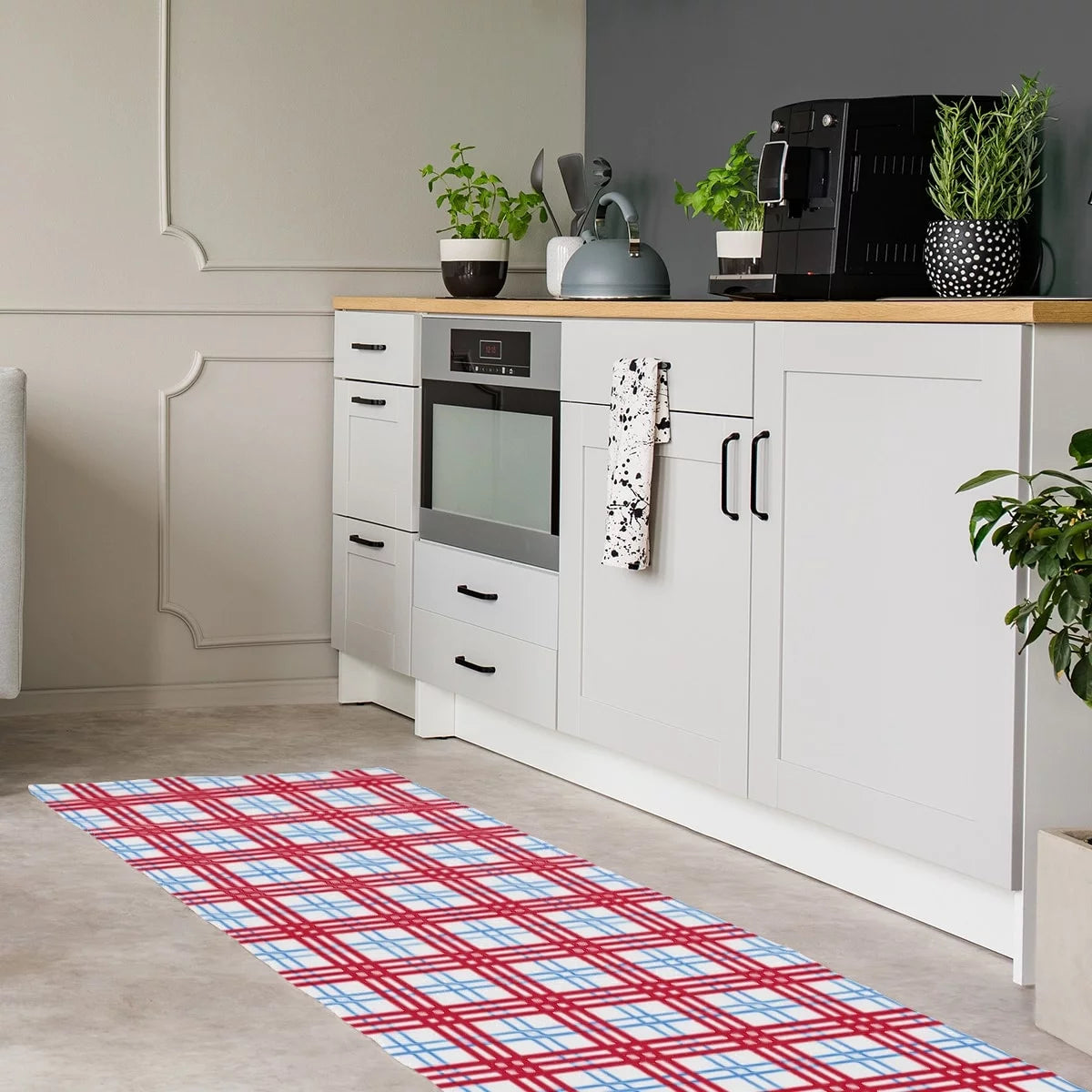 White Light Blue Red Plaid Area Rug I483