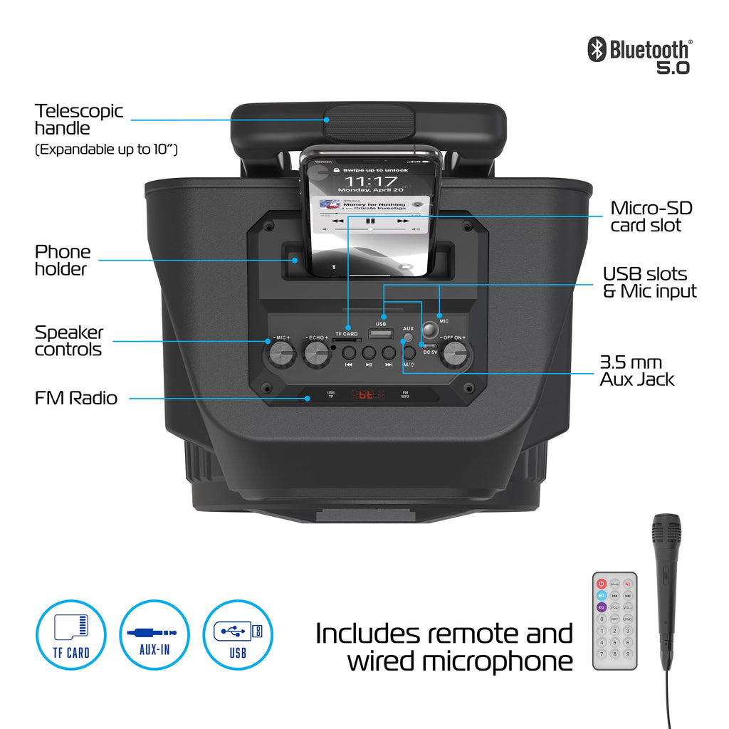 Rechargeable Bluetooth Speaker with 8in. Subwoofer and Microphone F847