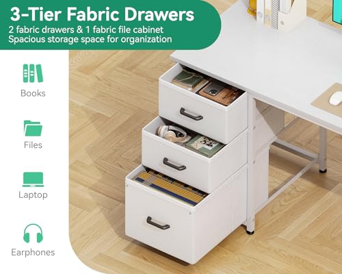 51 Inch Computer Desk with Fabric Drawers & USB Power Outlets S9574