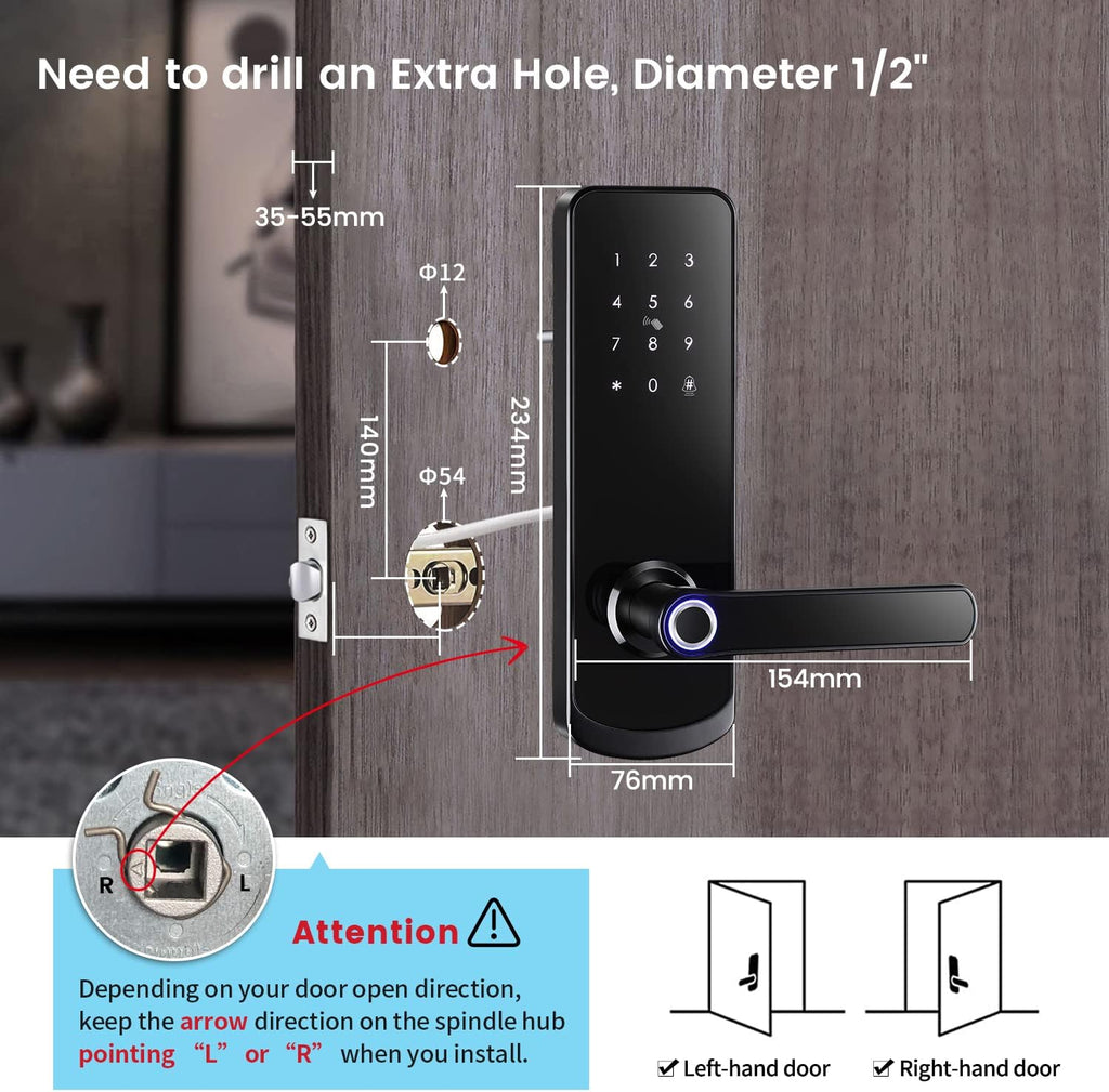 Fingerprint Smart Door Lock with Reversible Handle S388268