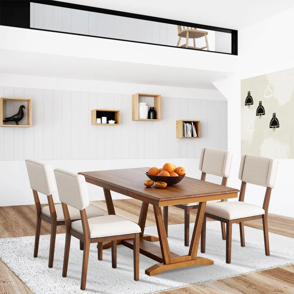 5 Piece Wood Dining Table Set with 4 Upholstered Chairs N204379
