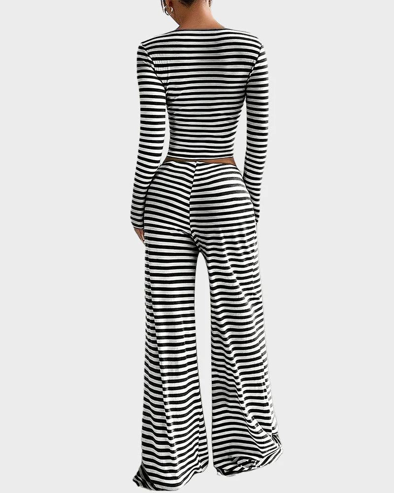 Stripe Crop Top & Wide Leg Two-Piece Lounge Set P3450