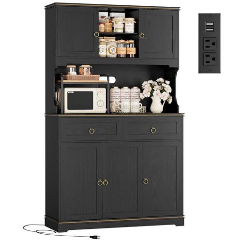 White Kitchen Pantry Cabinet with Charging Station J822208