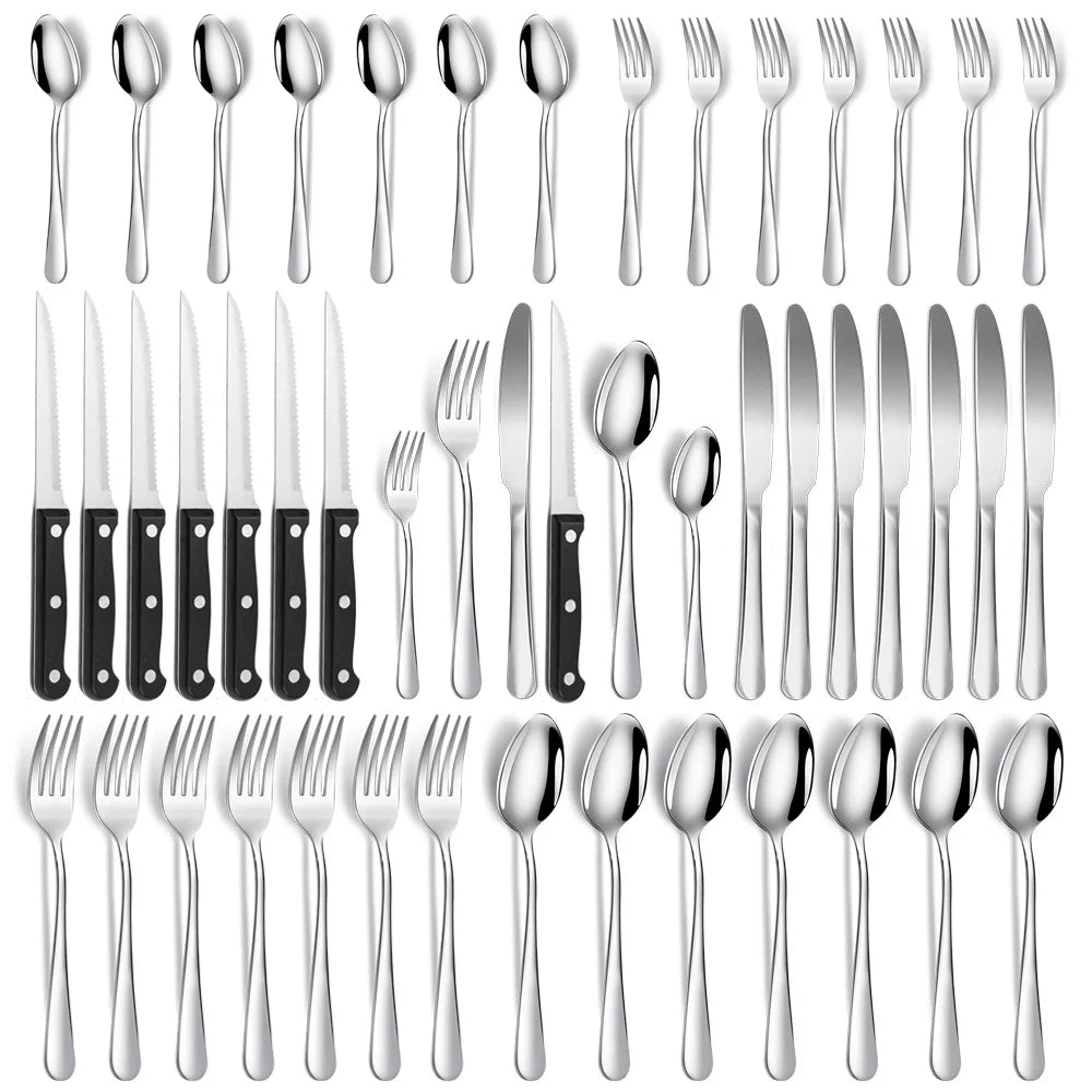 48 Pcs Stainless Steel Silverware Set with Steak Knives U3072