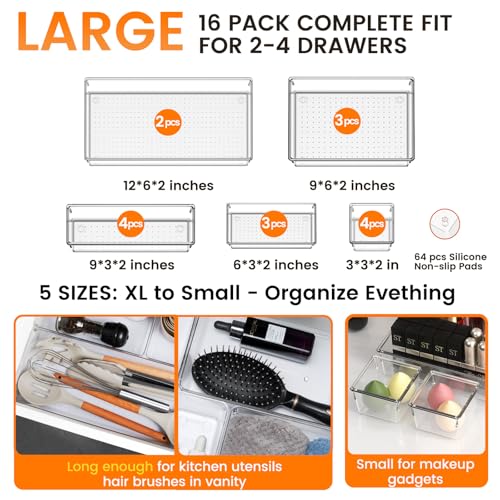 26 Pack Clear Plastic Drawer Organizer Bins K83125