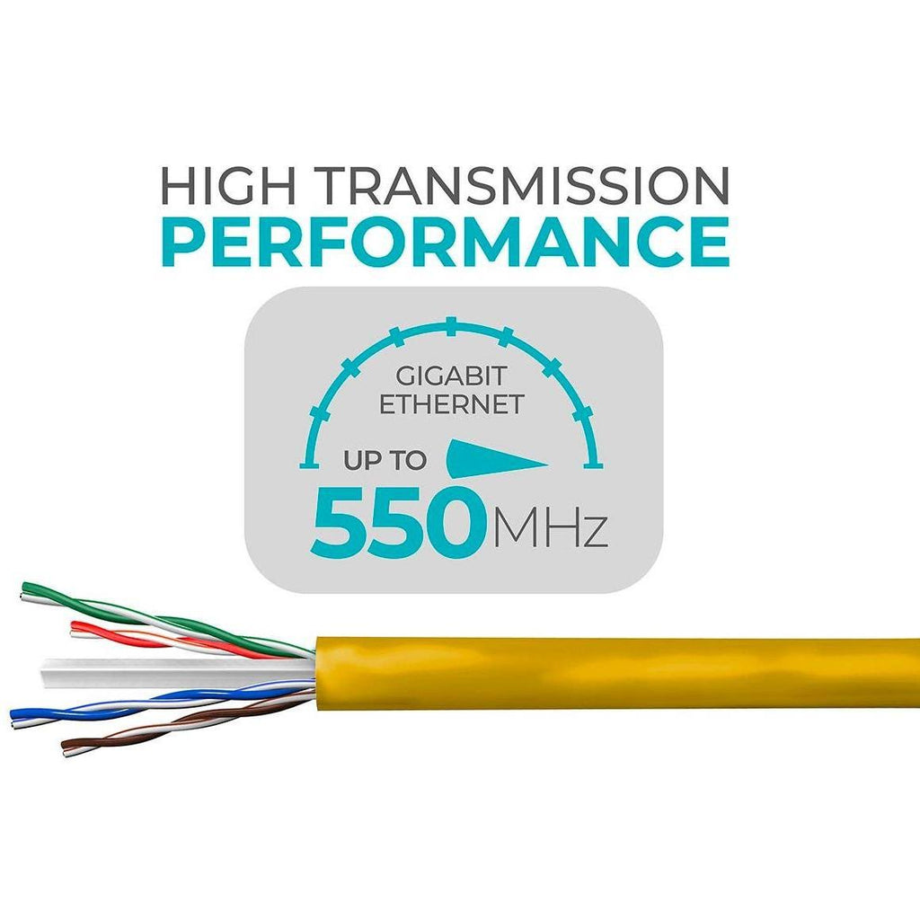 Cat6 Ethernet Bulk Cable, Solid, 550Mhz, UTP, CMR, Pure Bare Copper, 23AWG, 1000ft, Yellow X377240