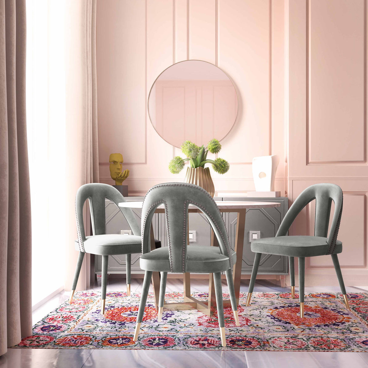 Light Grey Velvet Dining Chair with Gold Tipped Legs C208586