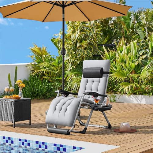 Zero Gravity Chair Set of 2 Reclining Outdoor Lounge Chairs Gray Q176