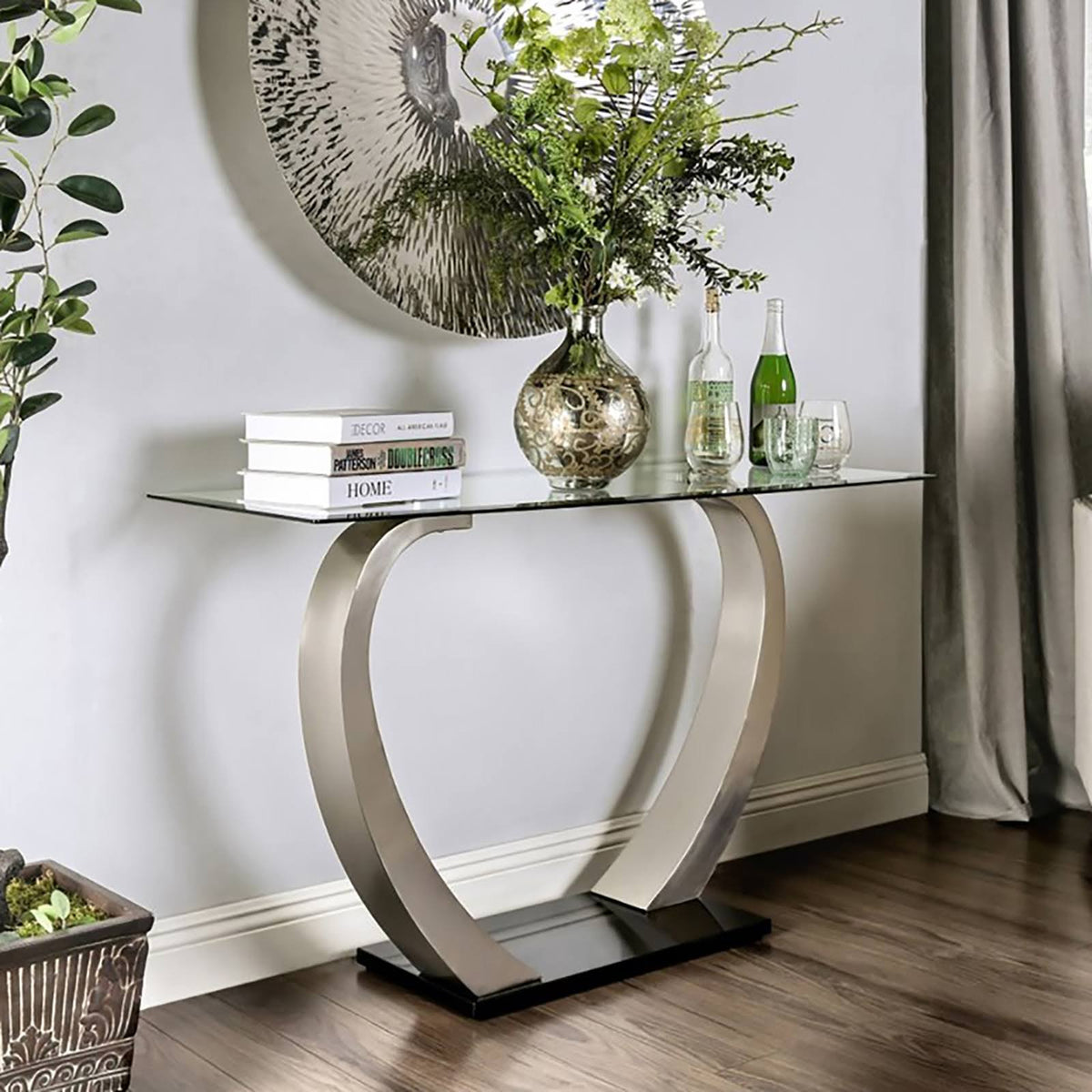 Satin Glass Top Console Table W506622