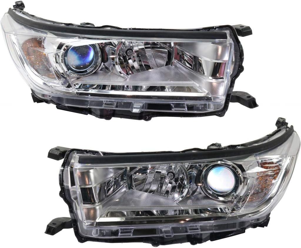 Headlight Assembly Pair for Toyota Highlander 2017 2018 2019 Driver and Passenger Side Clear Chrome B1369
