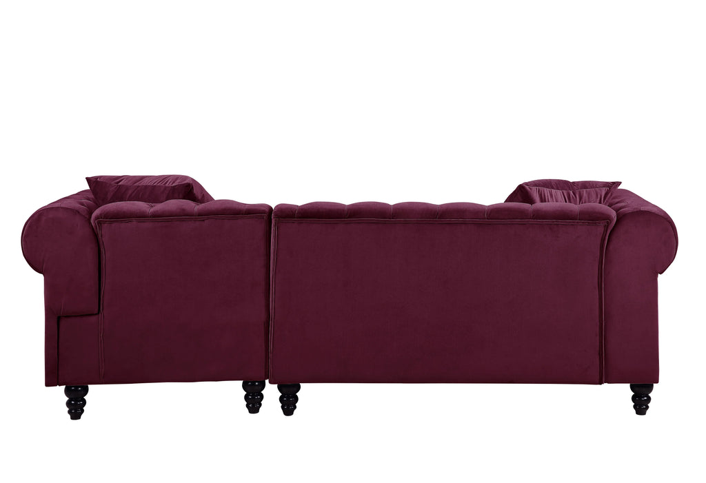 Red Velvet Tufted Sectional Sofa with 2 Pillows E583