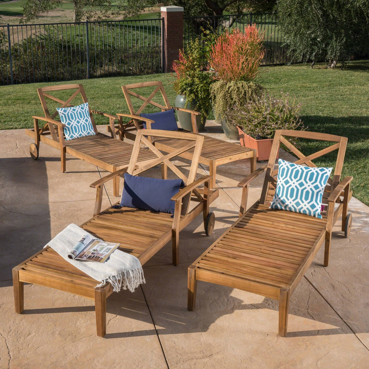 Acacia Wood Chaise Lounge Set of 4 J473