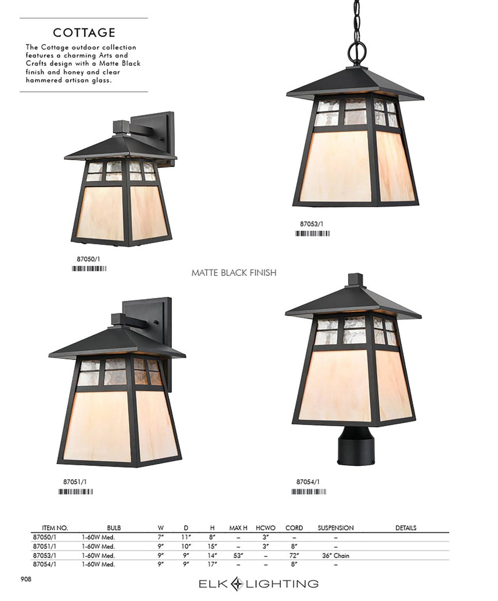 1-Light Hanging Matte Black Antique White Art Glass B596