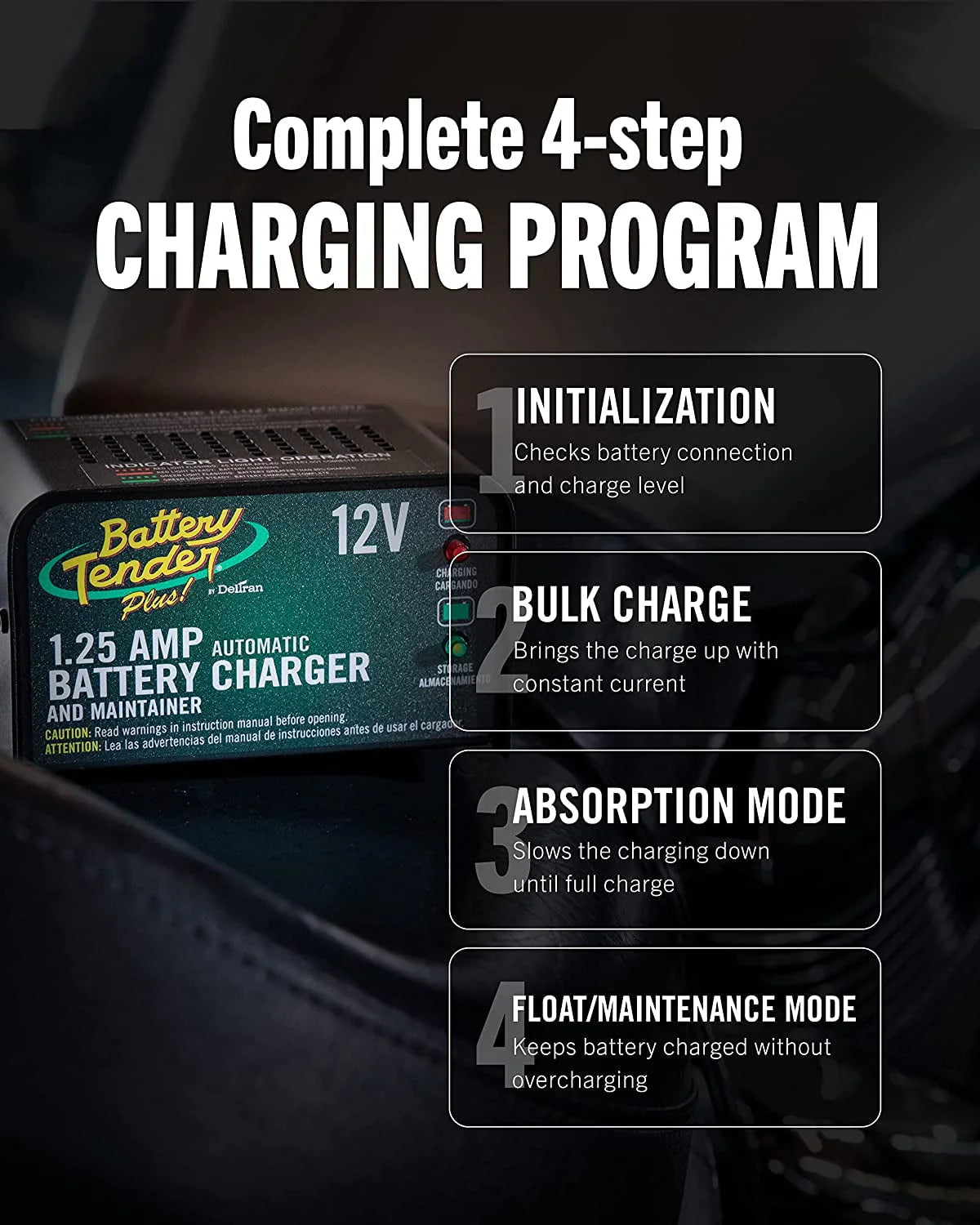 12V 1.25 AMP Battery Charger and Maintainer H378