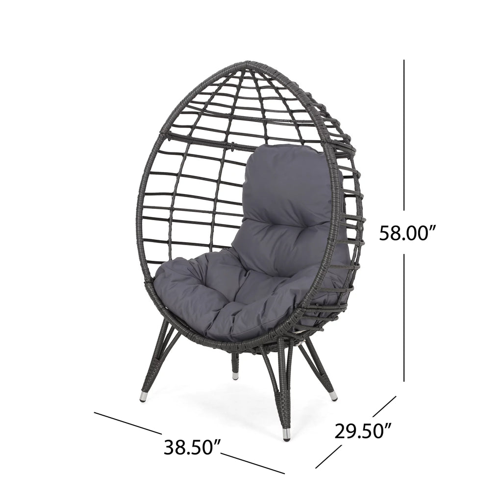 Outdoor Wicker Teardrop Chair in Gray and Dark Gray A171881