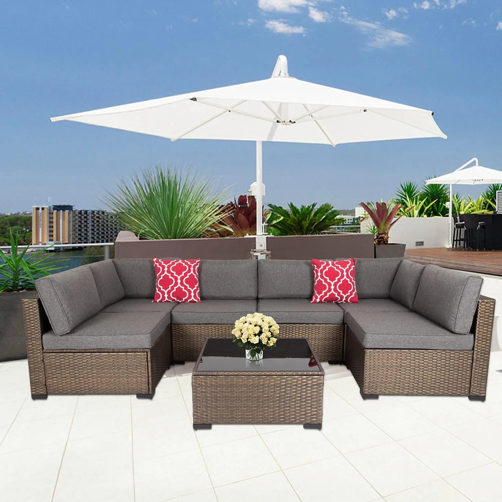 7pcs Wicker Sectional Sofa with Cushions W492101