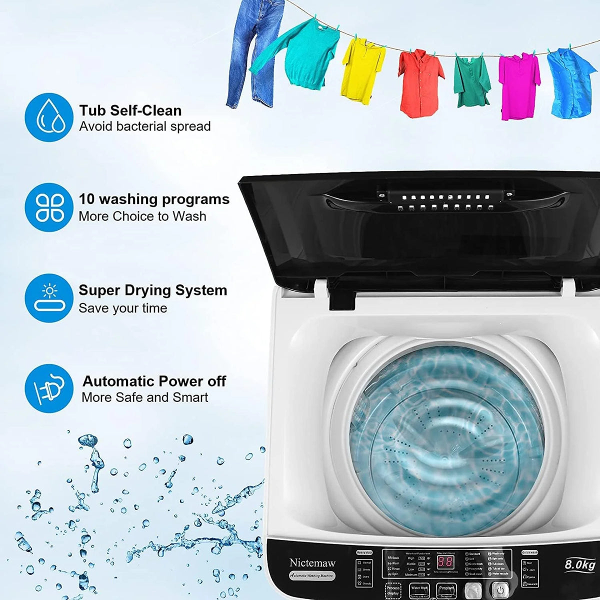 Portable Fully-Automatic Washing Machine 17.6lbs 1.9Cu.ft P946