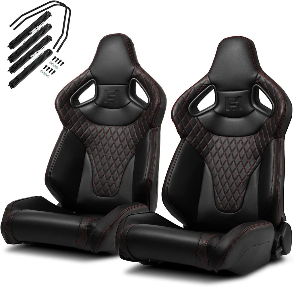 Black PVC Racing Seats with Slider Q667542