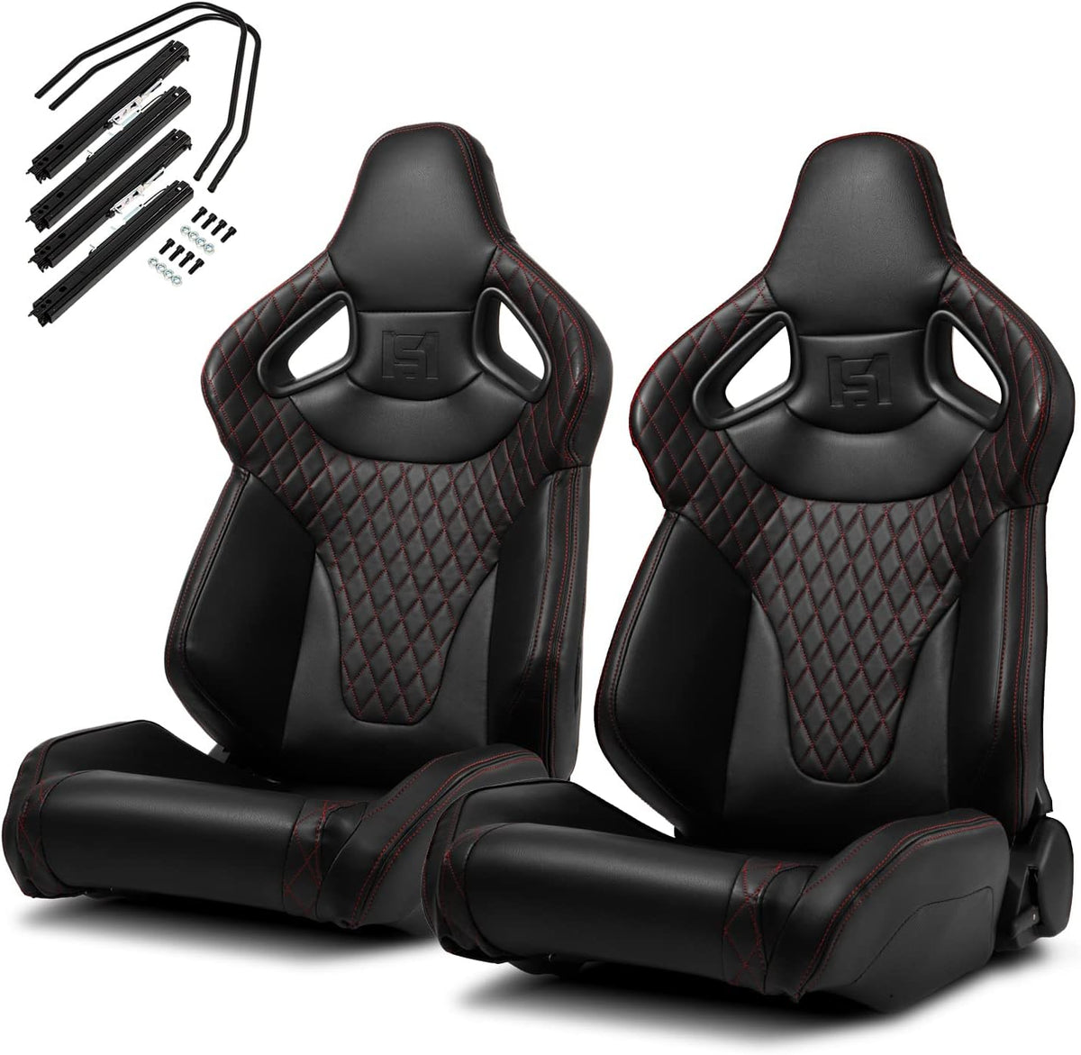Black PVC Racing Seats with Slider Q667542