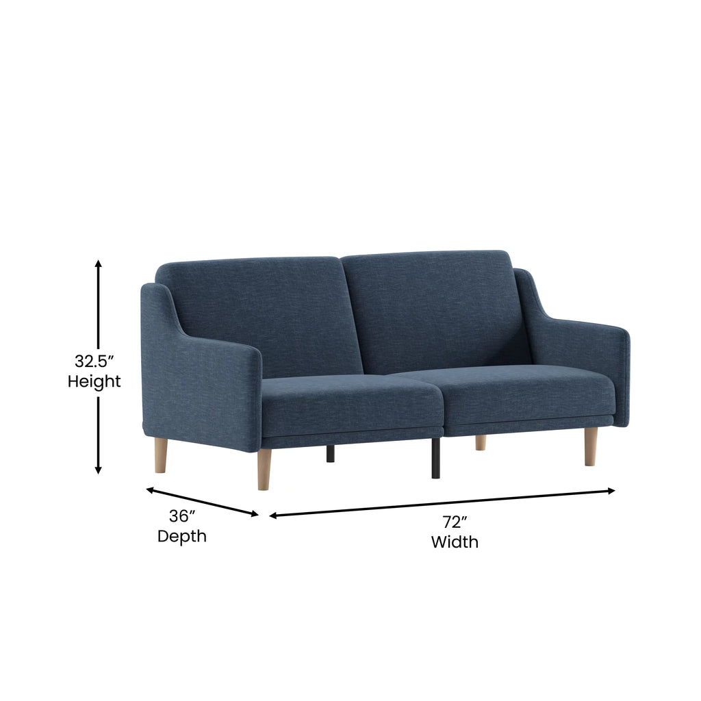 Navy Faux Linen Upholstered Split Back Sofa Futon U75098