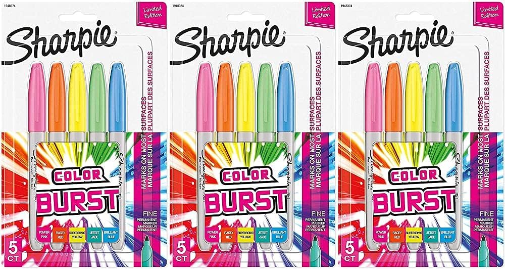 Fine Point Permanent Markers, Assorted, 5/Count, 3 Pack Pack of 2 T545