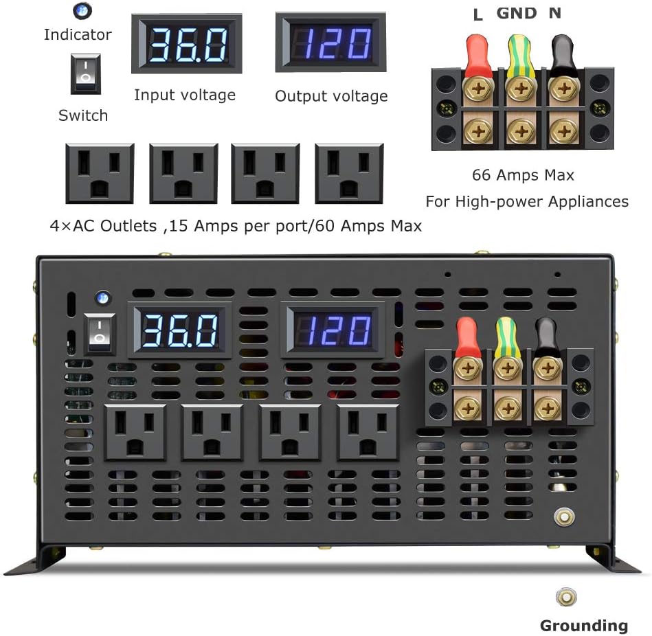 8000W Pure Sine Wave Power Inverter DC 36V to AC 120V A301