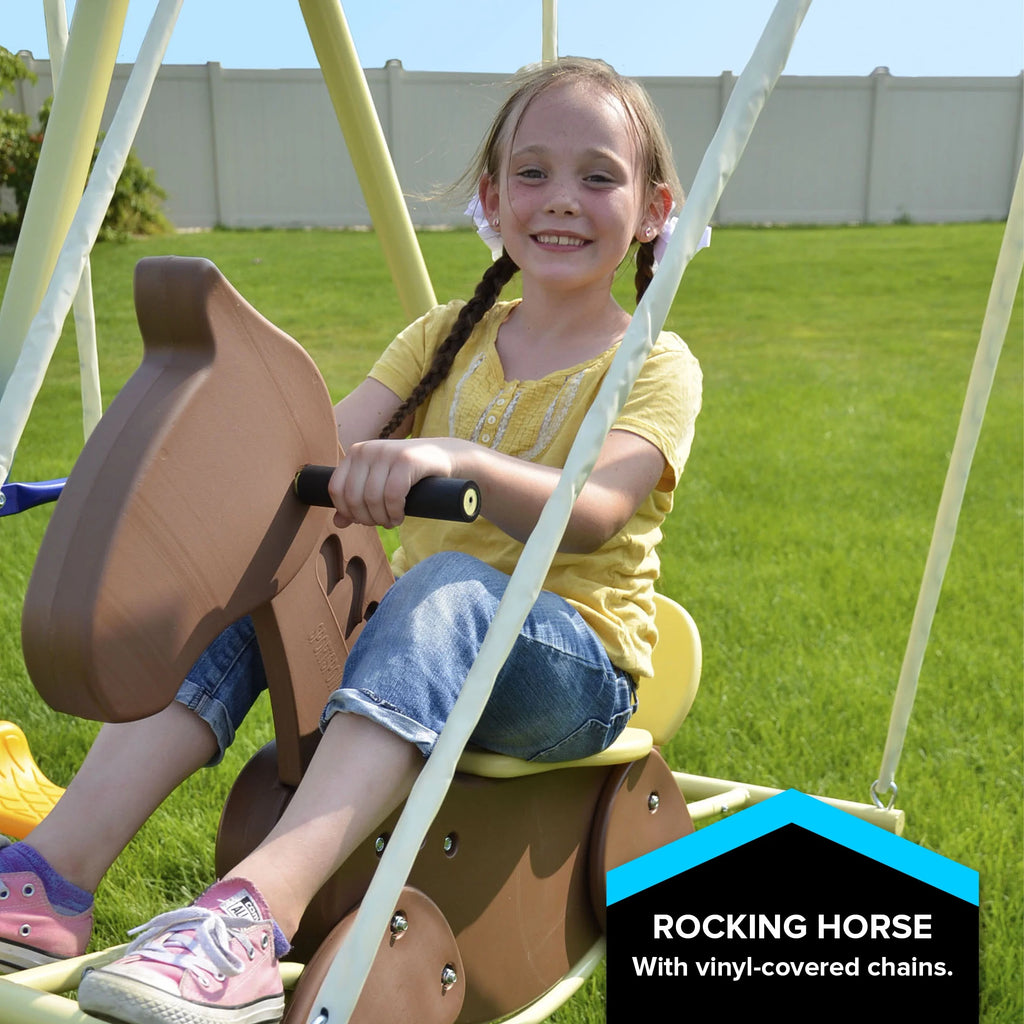 Metal Swing Set with Slide and Saucer Swing V383
