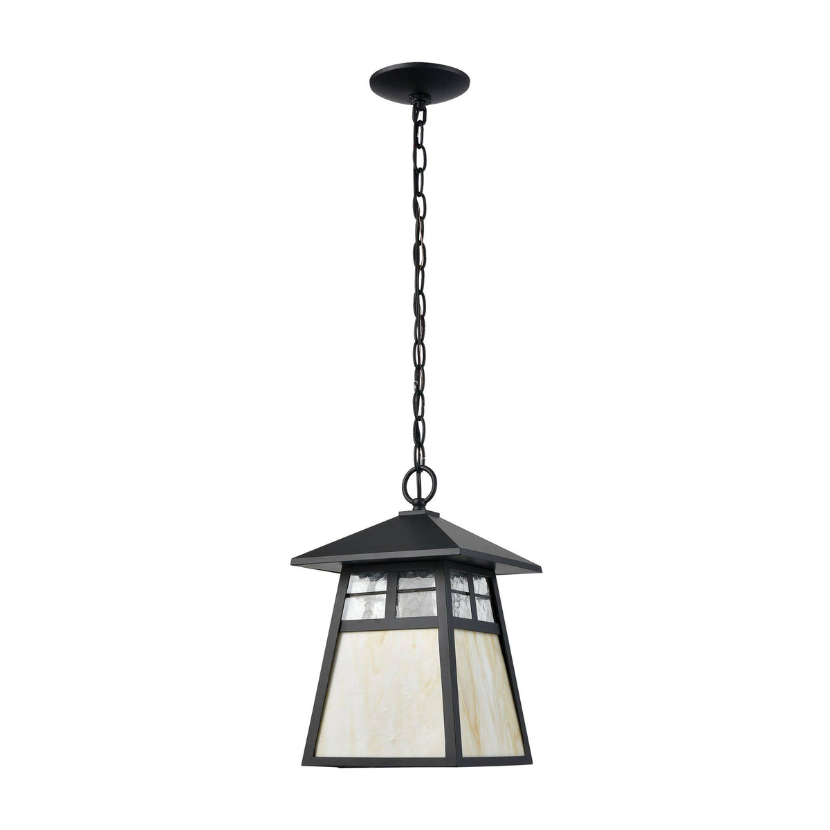 1-Light Hanging Matte Black Antique White Art Glass B596