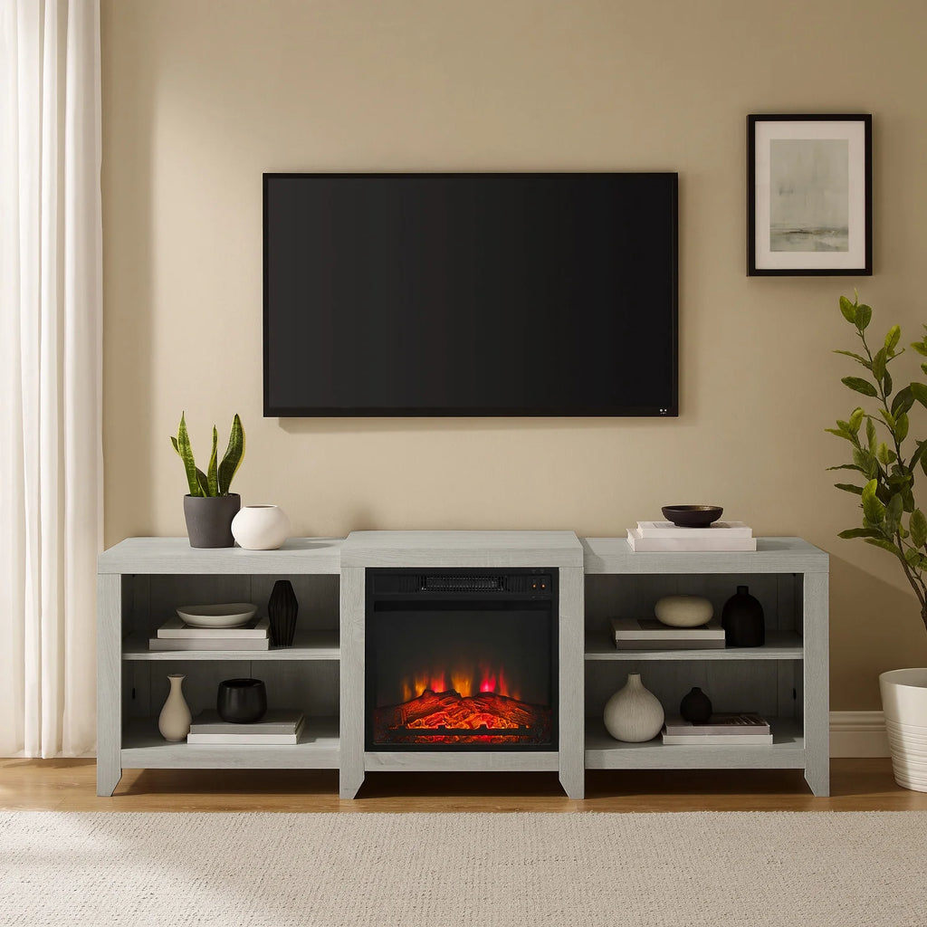 69" Low Profile Tv Stand W/Fireplace Whitewash S2106