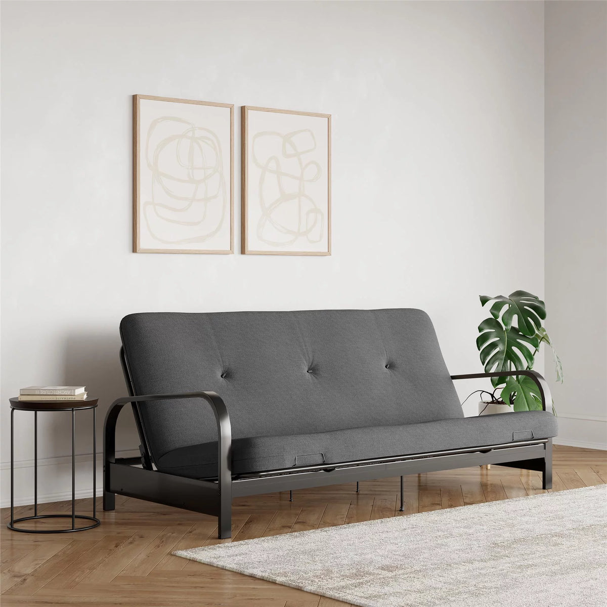 6-Inch Futon Mattress with Tufted Cover, Full, Black Linen V144123