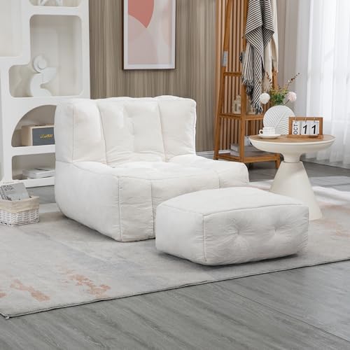 Blue Fluffy Bean Bag Chair with Memory Foam and Ottoman A489324