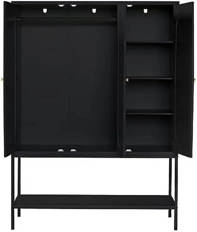 Large 3 Door Rattan Wardrobe Closet with Shelves and Hanging Rail B56057
