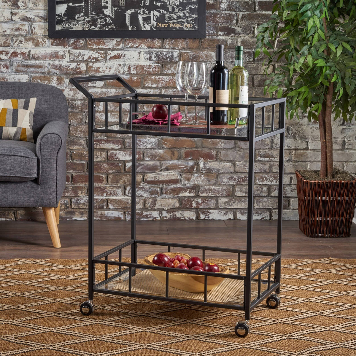 Black Glass Bar Cart K777
