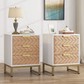 Set of 2 White Gold 3 Drawer Nightstand E83216