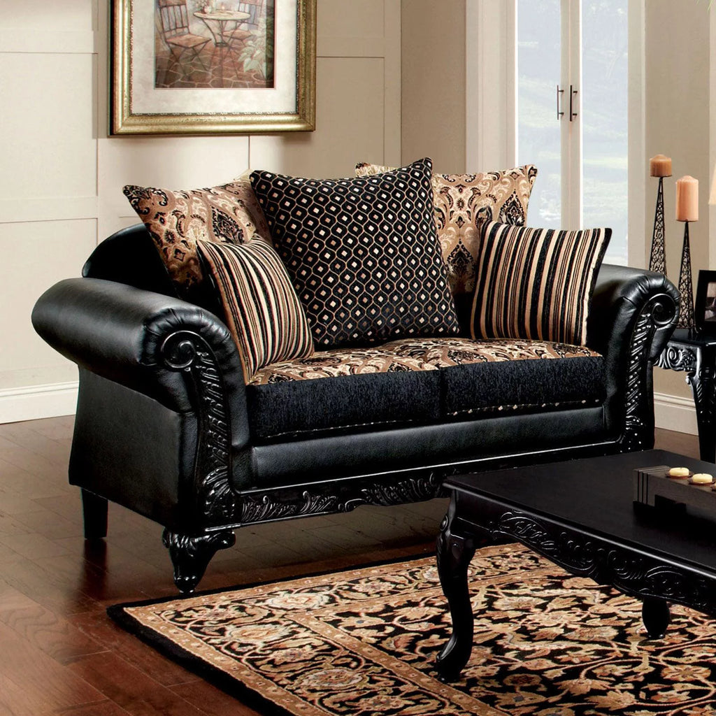Black & Tan Chenille Sofa and Loveseat Y9762