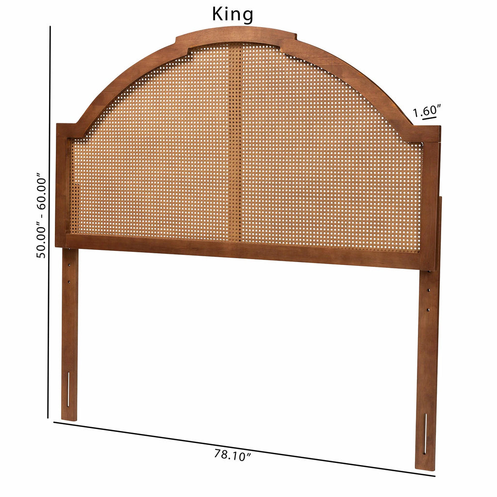 Ash Walnut Finished Wood King Size Headboard with Rattan Y2136
