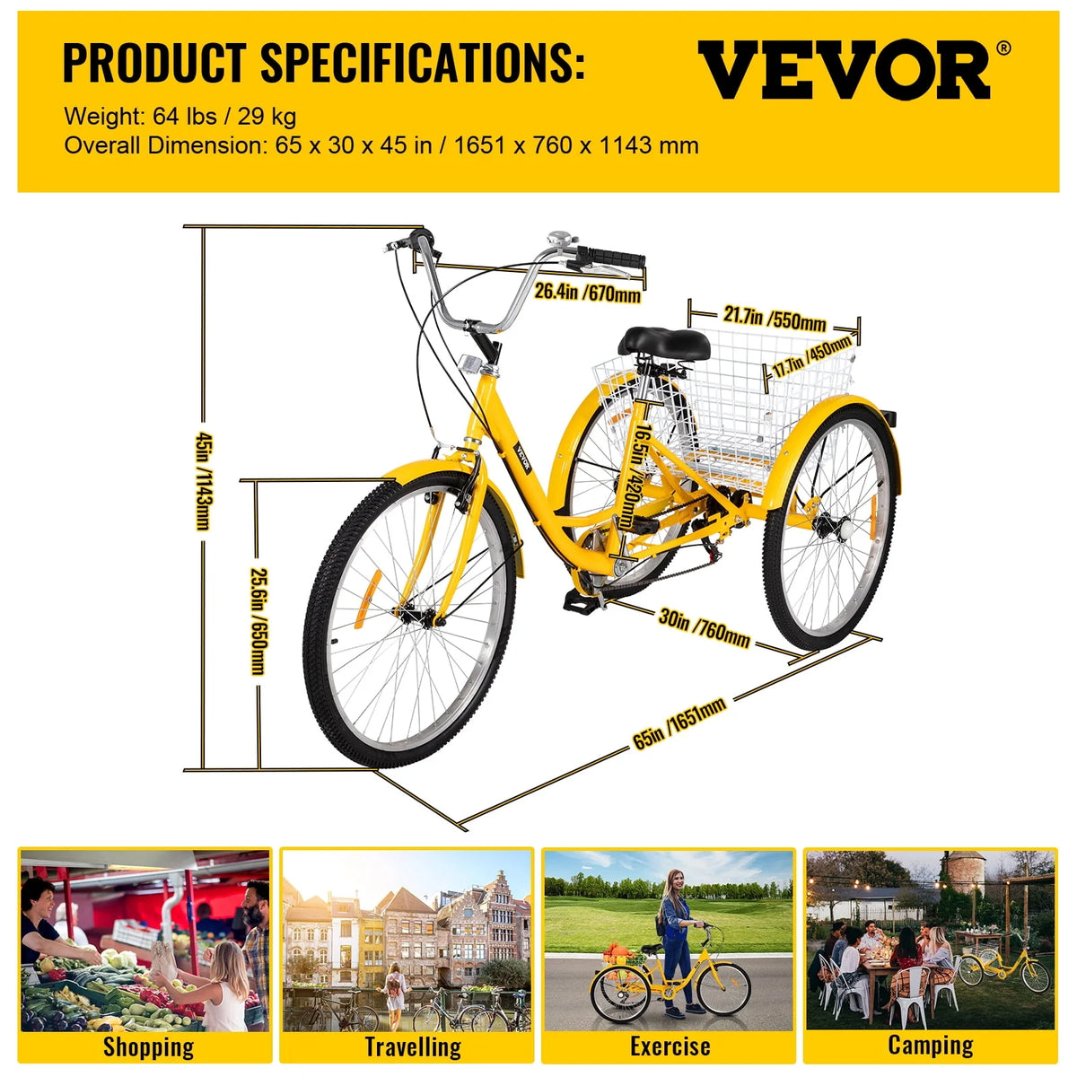 26 inch 7-Speed Adult Tricycle with Basket U495304