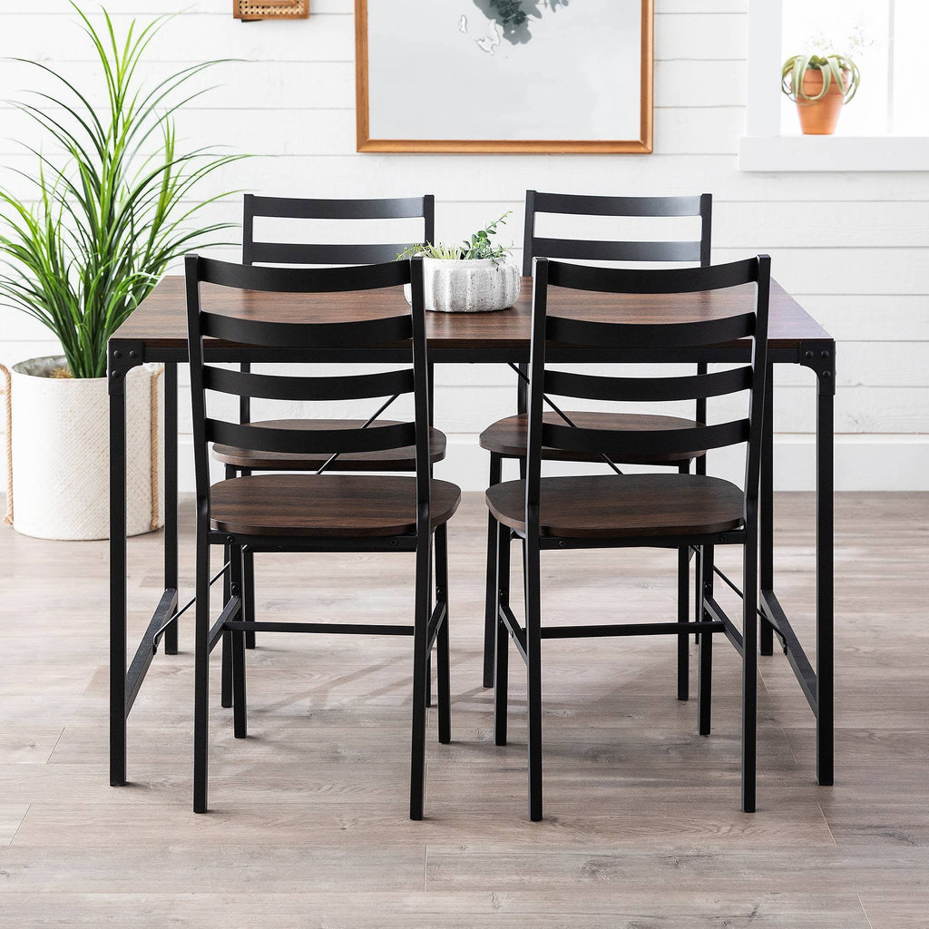 5pc Industrial Farmhouse Angle Iron Dining Set Dark Walnut M76926